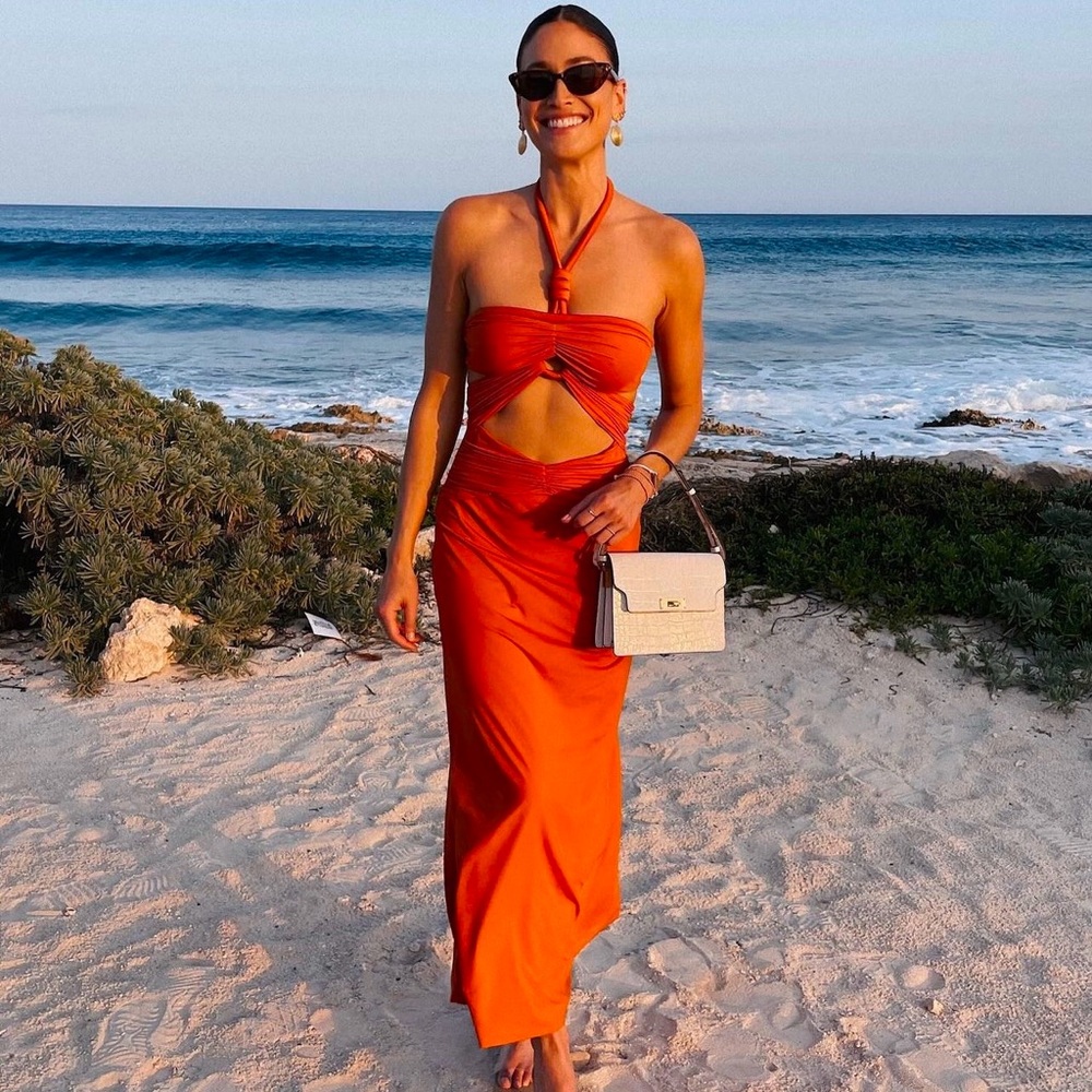 Elegant Orange Halter Dress